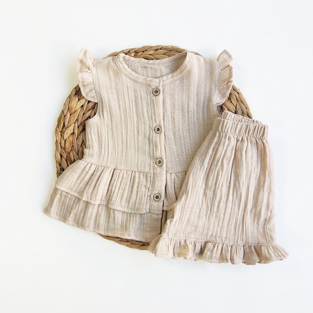 New 100% Muslin Cotton Set for girls in Beige